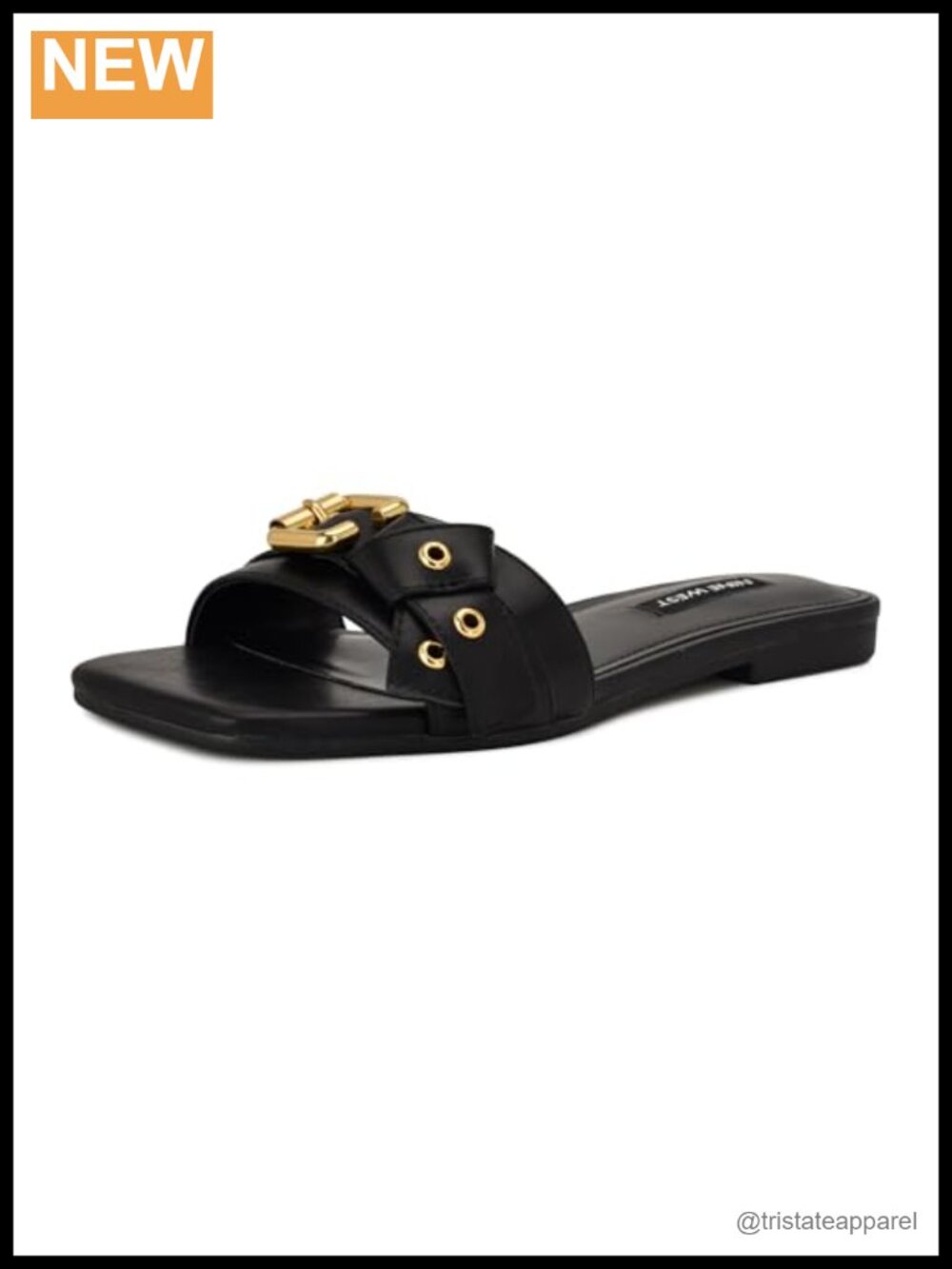 Nine West Missj Faux Leather Square Toe Slide Sandals Slip-On